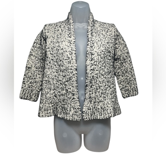 Eileen Fisher Sweaters - EILEEN FISHER Black White Boucle Textured Alpaca Blend Cardigan Size Med